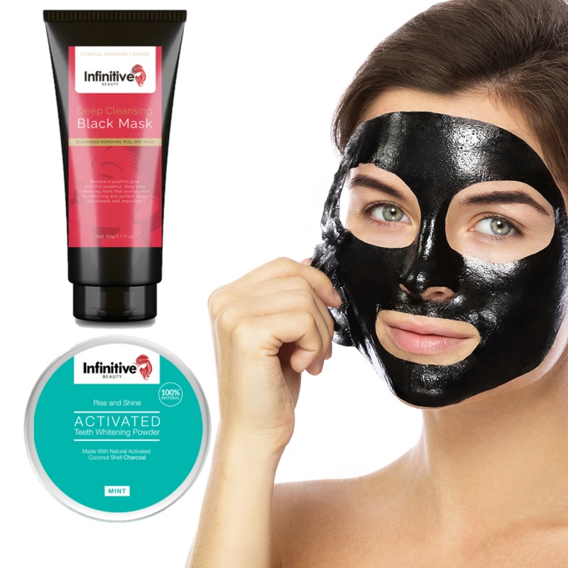 Infinitive Beauty Deep Cleansing Black Face Mask & Rise and Shine Activated Charcoal Teeth Whitening Powder  Free UK Postage x1 Mask & x1 Powder