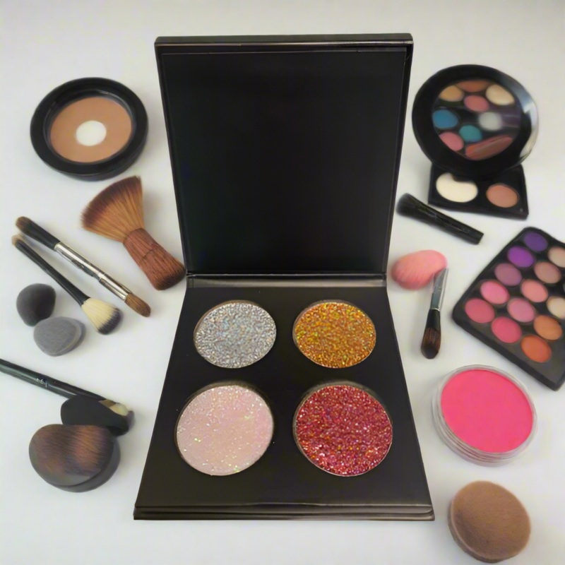 4pc Slim Glitter Eyeshadow Palette with Magnetic Flip-Top Closure  Black Compact