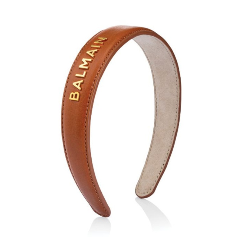 Balmain Riviera Luxury Leather Headband Cognac Large