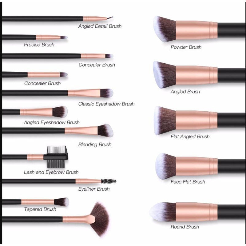 Glamza 16pc Kabuki Makeup Brush Set  Black and Rose Gold  Free UK Delivery