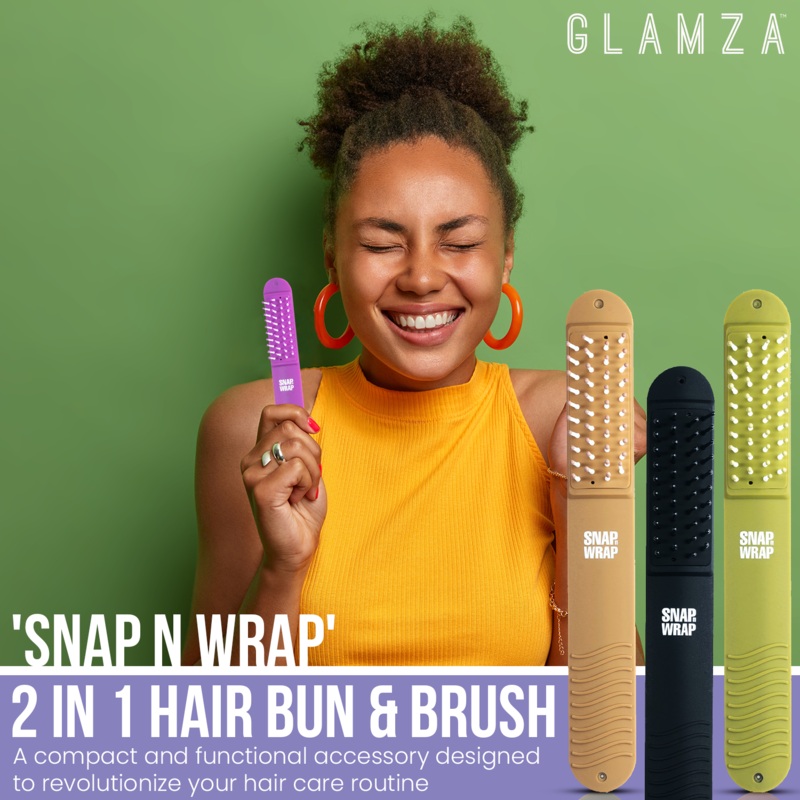 Glamza ‘Snap N Wrap’ 2 in 1 Hair Brush & Hair Bun Black