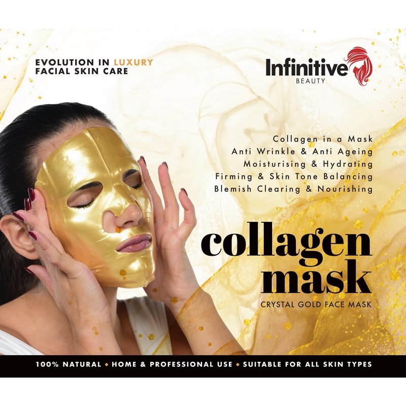 x10 24K Gold Collagen Crystal Face Masks  Hydrating & Anti-Ageing With Head Cap  | Free UK Delivery