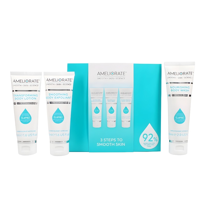 Ameliorate 3 Steps to Smooth Skin Set 3pc (50ml Body Exfoliant, 50ml Body Lotion, 60ml Body Wash)