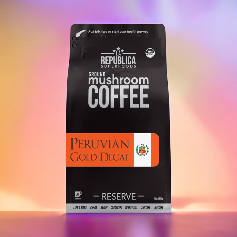 DECAF Peruvian Gold Ground Mushroom Coffee – La Republica
