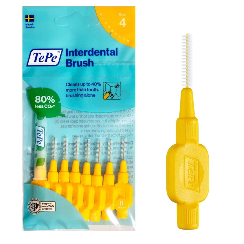 TePe Interdental Brushes 8 Pack – 4mm and 7mm 4mm Yellow