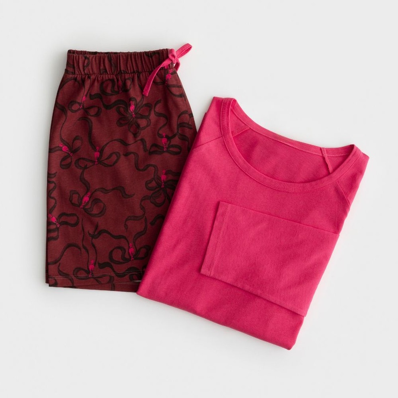 Bow Print Long Sleeve Shorts Set Extra Large (20-22)