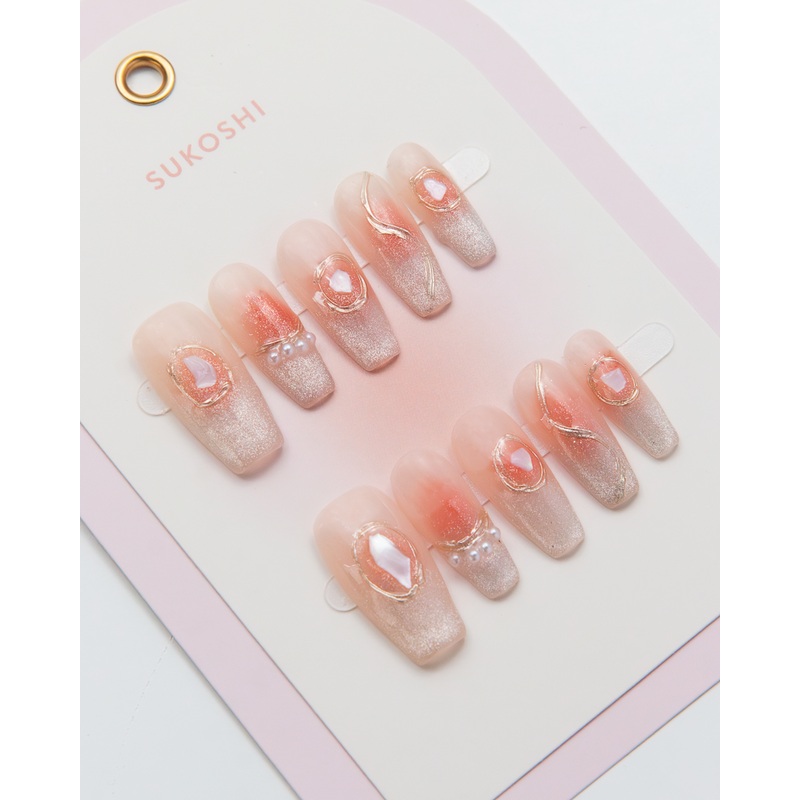 SUKOSHI Handmade Press-On Nails Peach Shimmer Extra Small