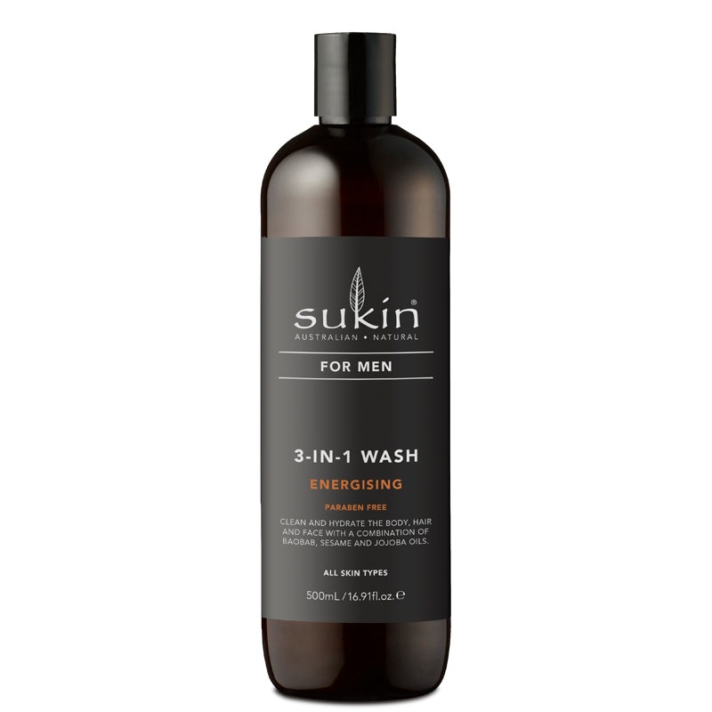 DISCONTINUED Sukin for Men 3 in 1 Wash Energising 500ml UK DELIVERY ONLY