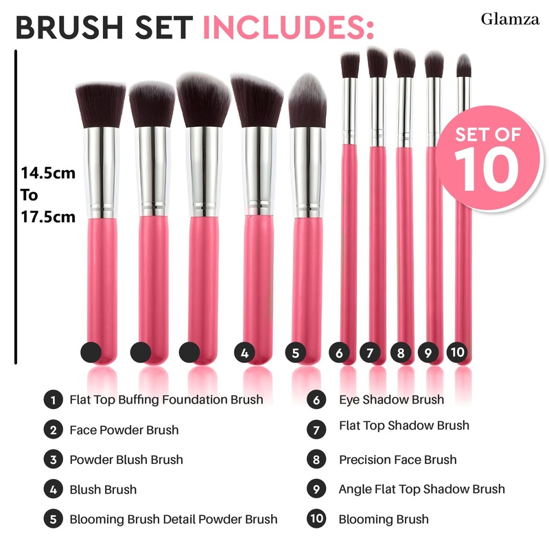 Glamza 10pc Makeup Brush Set  Choose Pink or Blue  Free UK Postage Pink