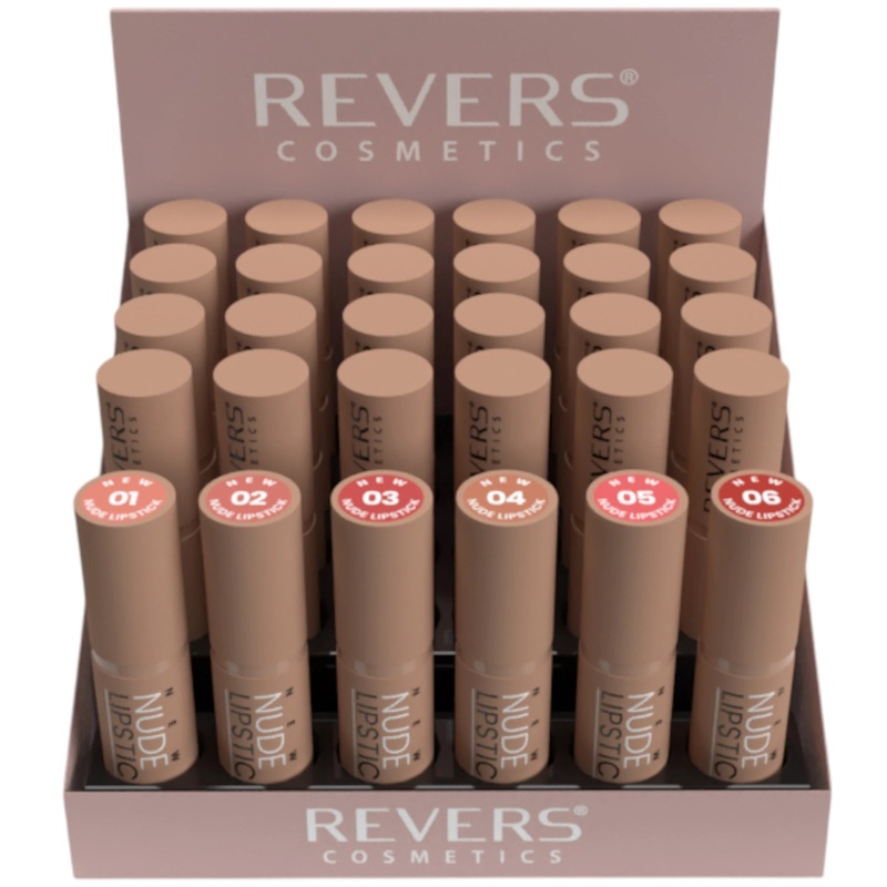 Revers Cosmetics New Nude Lipstick – Wholesale Display 24 Units + 6 Tester (NNLA24)
