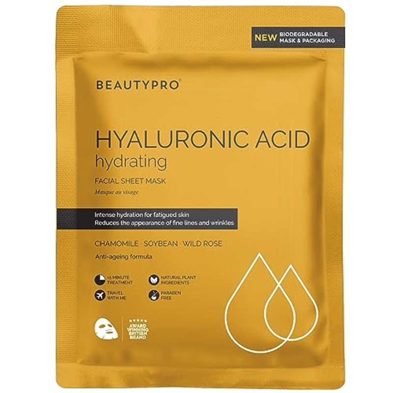 BEAUTYPRO HYALURONIC ACID Hydrating Facial Sheet Mask – 100% Biodegradable