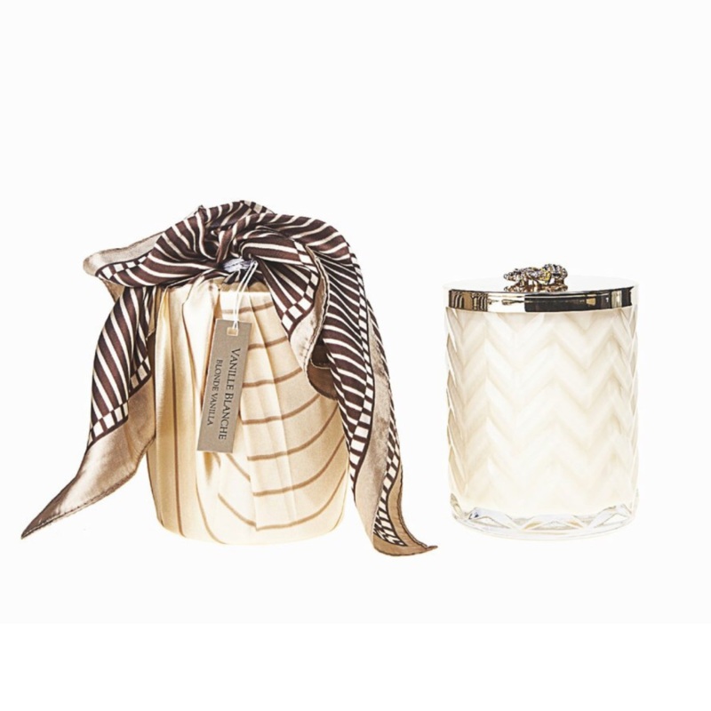 Cote Noire Herringbone Candle 600g Blonde Vanilla Cream & Golden Bee Lid