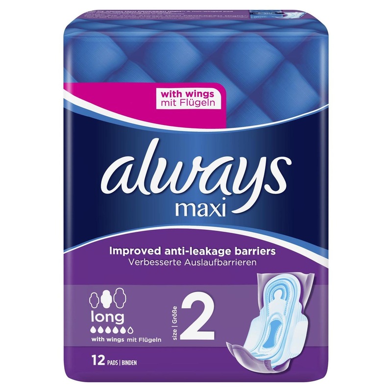 Maxi Long (Size 2) Sanitary Towels Wings 12 pads