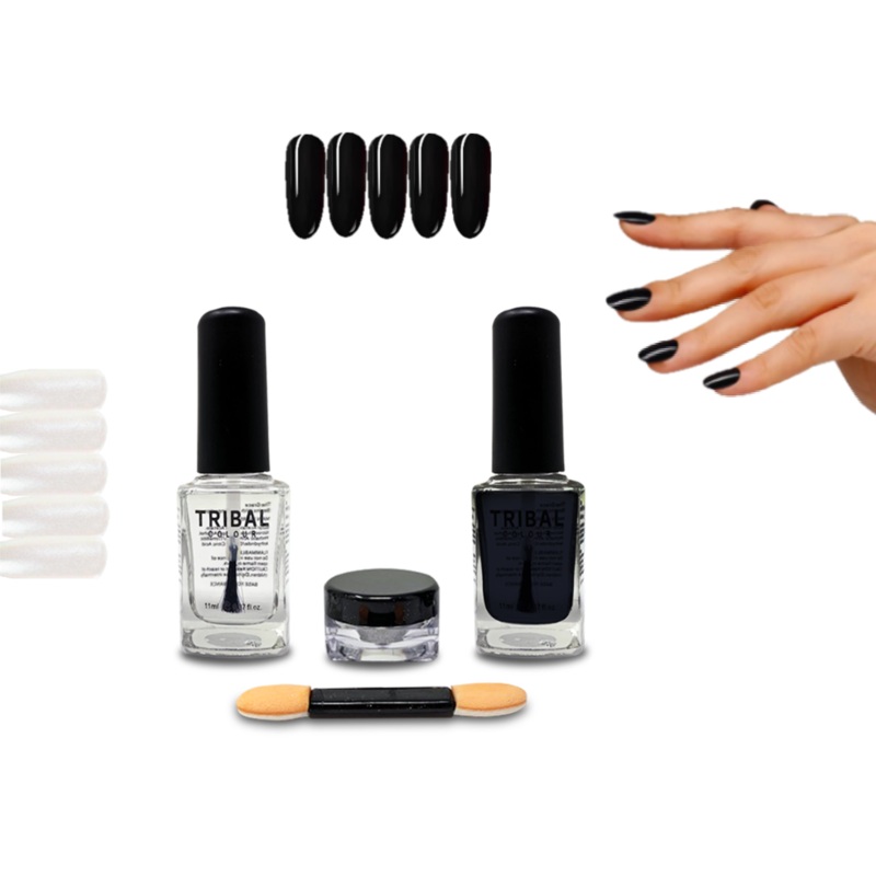 Tribal Nail Polish 11ml with Magic Mirror Nail Dust Black Nail Polish