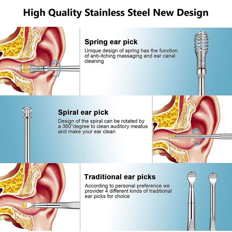 Glamza 6-Piece Stainless Steel Ear Wax Removal Kit with Portable Case