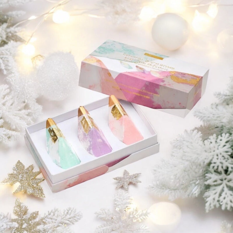 Crystal Bath Bomb Bathing Rituals – 3 Pack (Aquamarine + Amethyst + Rose Quartz)