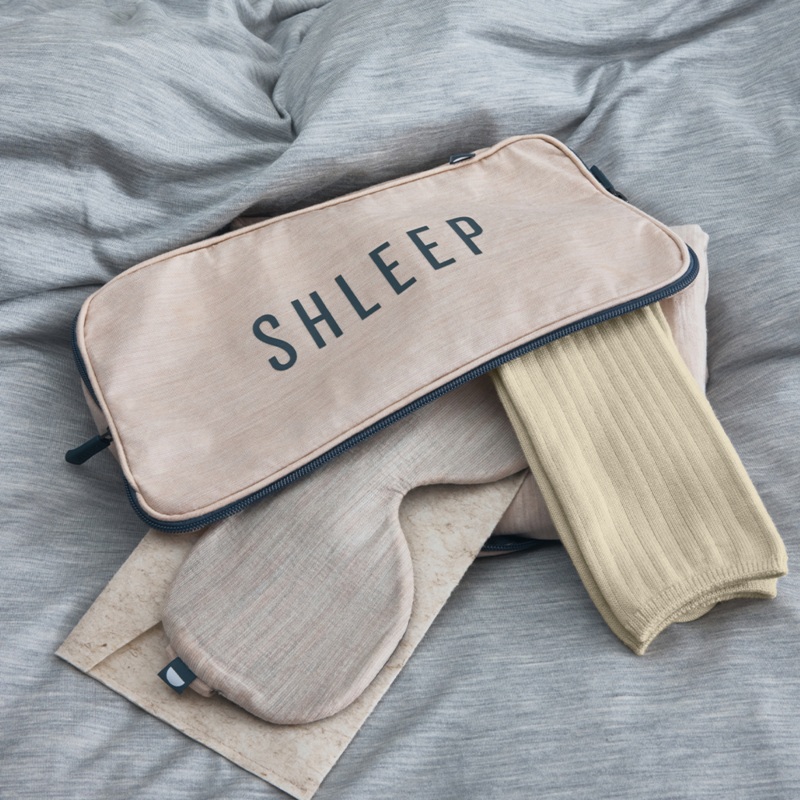 Merino Travel Kit – Merino Jersey Sleep Mask, Merino Jersey Travel Blanket, Merino Silk Short Sock – Ivory Tusk