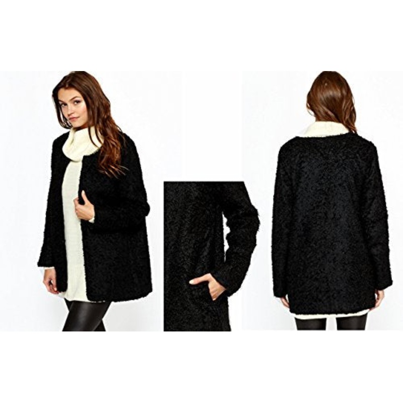 Benotti Ladies Black Faux Fur Open Front & Lined Jacket with Side Pockets UK Medium 10