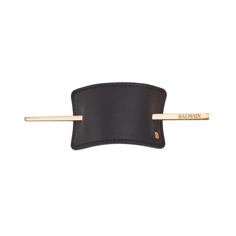 Balmain Luxury Hair Barrette Leather Black