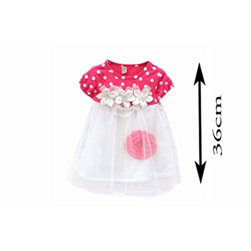 Baby Girls Cerise Pink & White Flower, Diamante & Pearl Appliqu Dress 6-12 Months