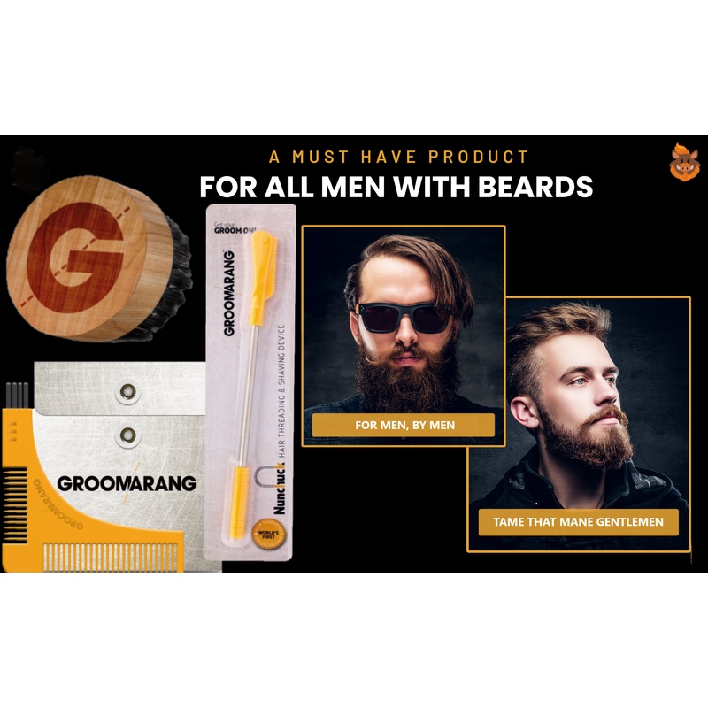 Groomarang 3 Piece Beard Grooming Kit – Optional Boar Brush, Bread Shaping Comb & Grooming Nunchuk