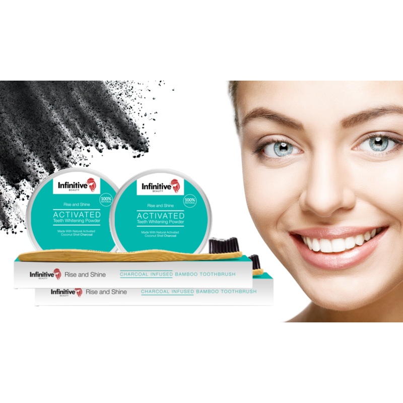 IB Charcoal Teeth Whitening Powder and IB Bamboo Toothbrush Kit Charcoal & Toothbrush x1 Set