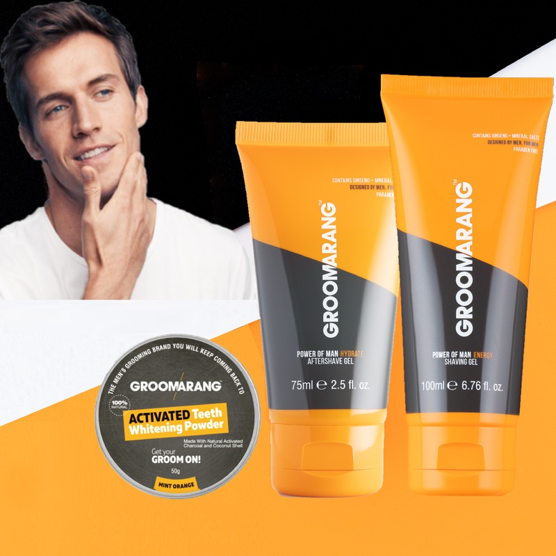 Groomarang Power of Man  Shaving Gel & Aftershave Gel Bundle + Optional Teeth Whitening Powder Groomarang Shaving Gel, Aftershave Gel & Charcoal Powder