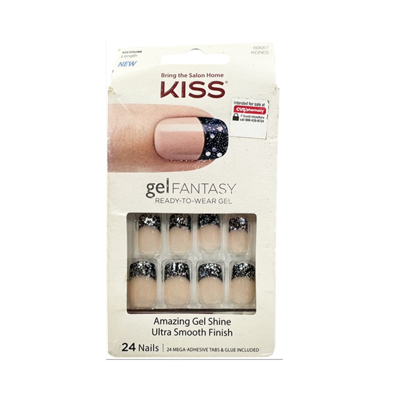 Kiss Gel Fantasy 24 Medium Length Nails Glitter Tip 60667 KGN05