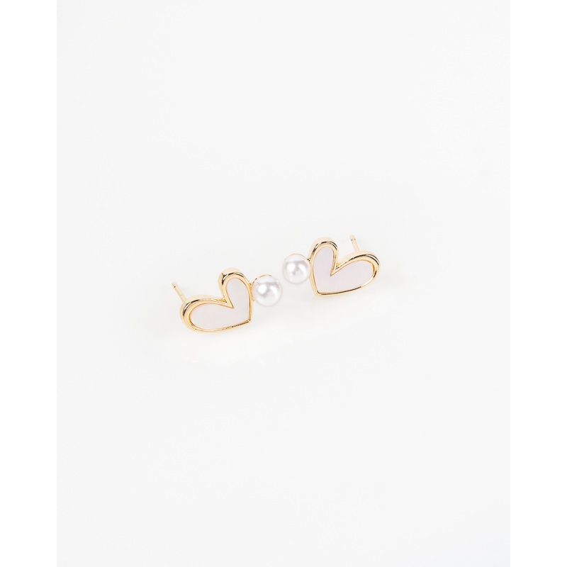 NYU NYU Heart Shaped Earrings with Pearls