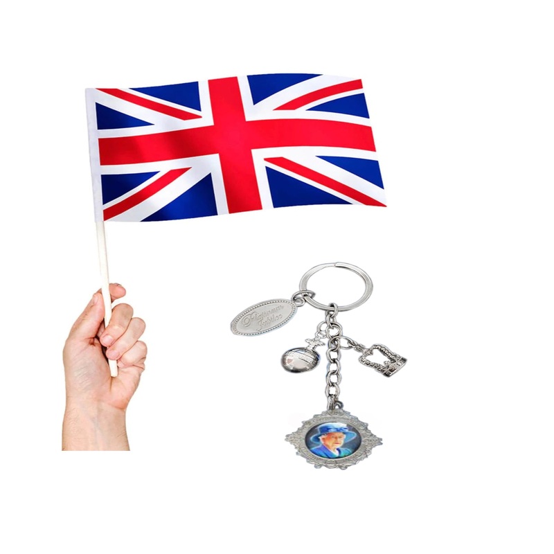 Union Jack Hand Waving Flags x12 – 12″ x 8″ Large Plus Keyrings x3