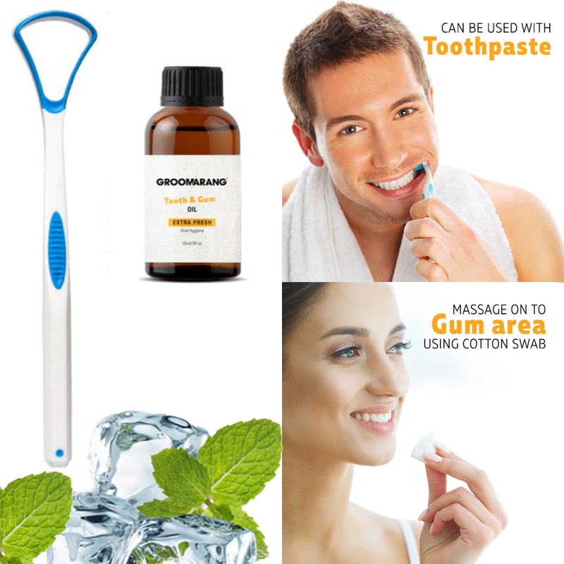 Groomarang Gum Oil & Tongue Scraper With Optional Bamboo Toothbrush 15ml with Tongue Scraper