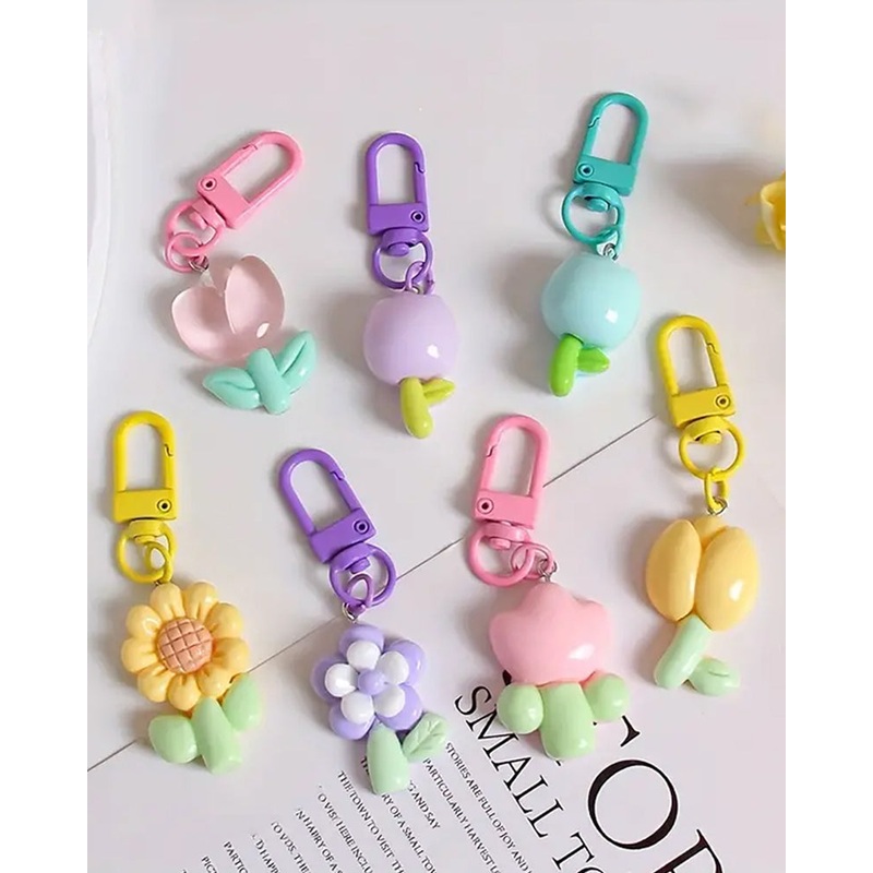 Small Acrylic Flower Keyring Light Blue Tulip