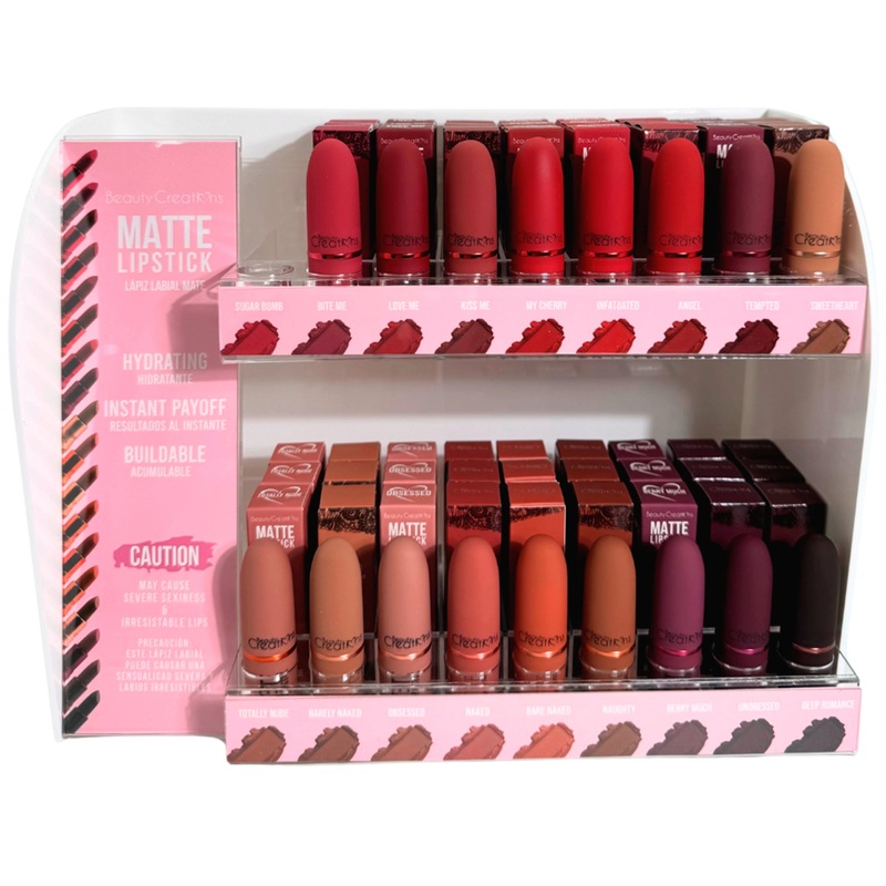 Beauty Creations Lipstick Matte – Wholesale Display 102 Units + 17 Tester (DLS)