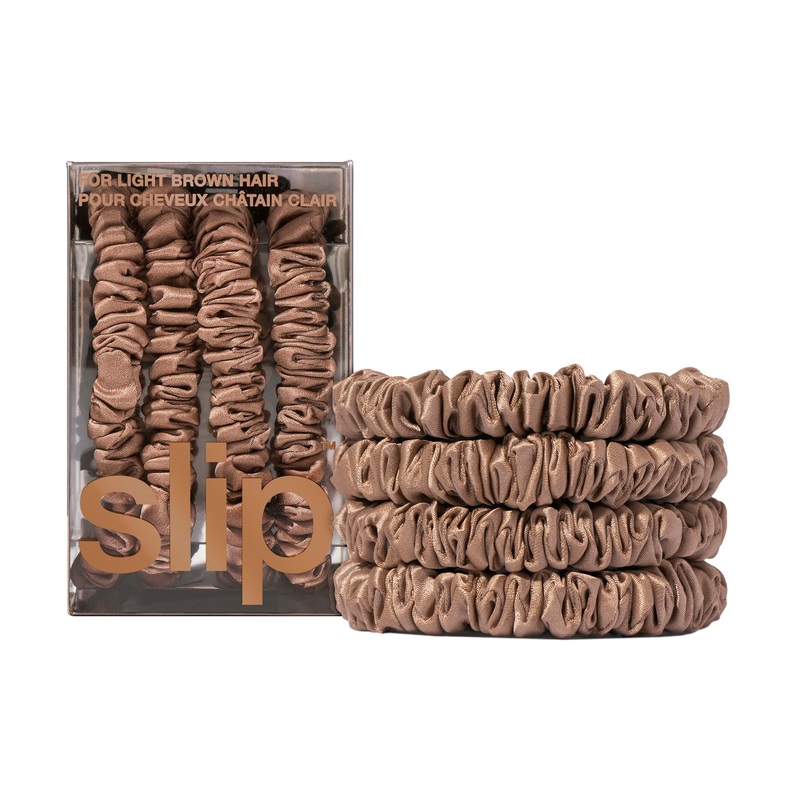 Pure Silk Back To Basics Skinny Scrunchies – Light Brown 1 Unit