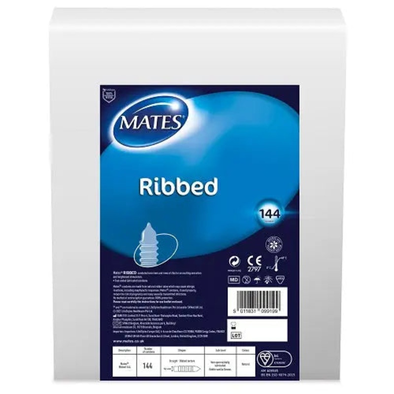 Mates Ribbed Condom BX144 Clinic Pack (5% VAT)