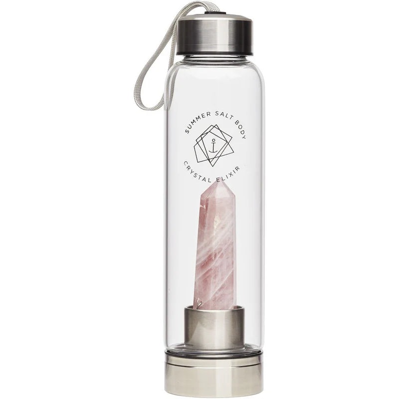 Rose Quartz Crystal Elixir – Glass Water Bottle (550ml)
