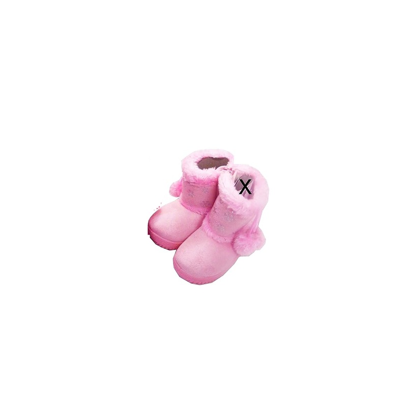 Baby Fur Trim Sparkle Pom Pom Boots Pink 12-18 Months with Rubber Soles