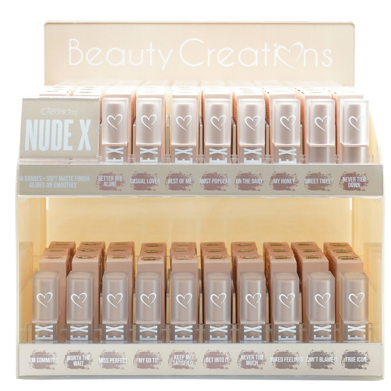 Beauty Creations Nude X Lipstick – Wholesale Display 108 Units + 18 Tester (NXLSD)