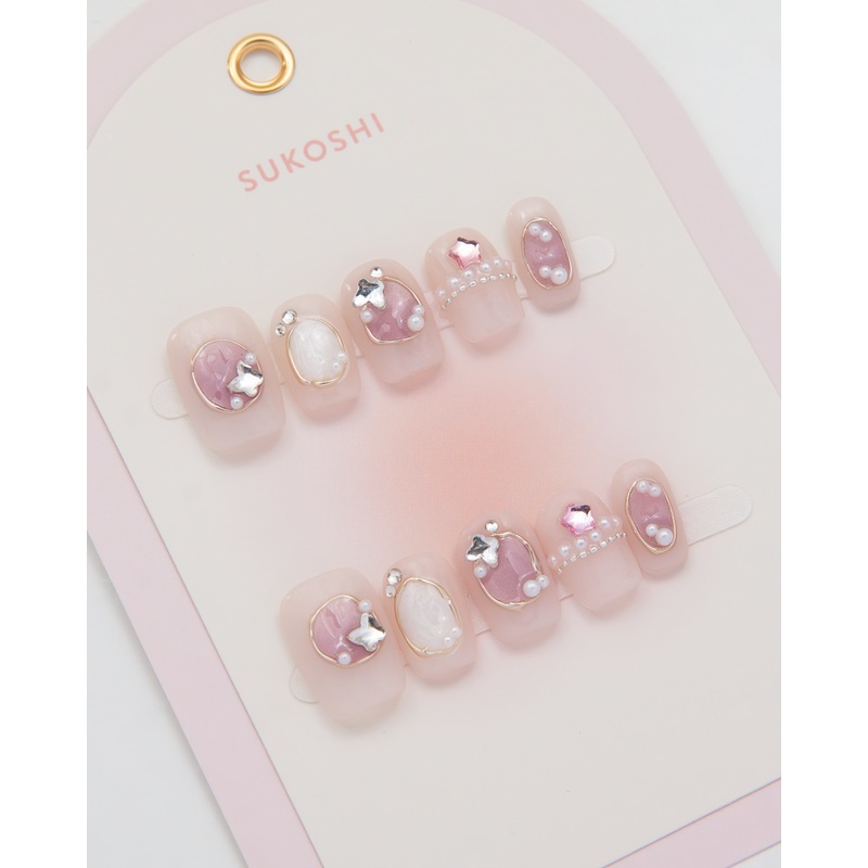 SUKOSHI Handmade Press-On Nails Pink Dollhouse Extra Small