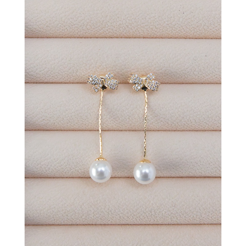 NYU NYU Glitter Bow Knot Pearl Dangle Drops