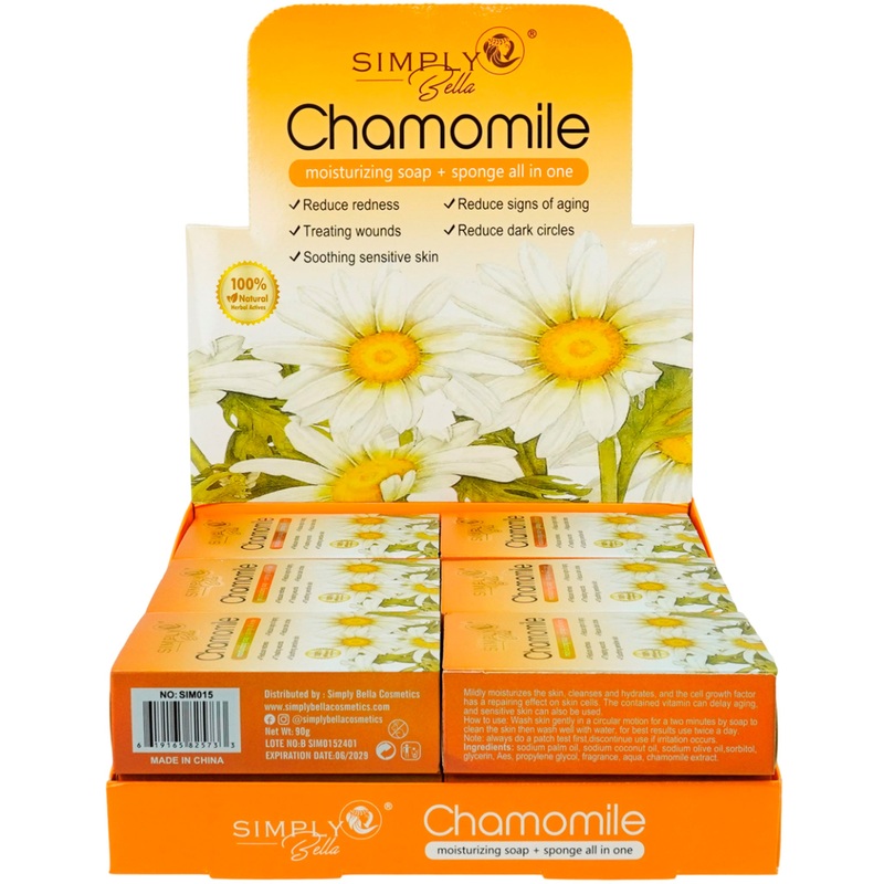 Simply Bella Chamomile Moisturizing Soap + Sponge – Wholesale Display 12 Units (SIM015)
