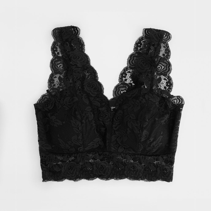 Lace Overlay Bra Black Medium (12-14)