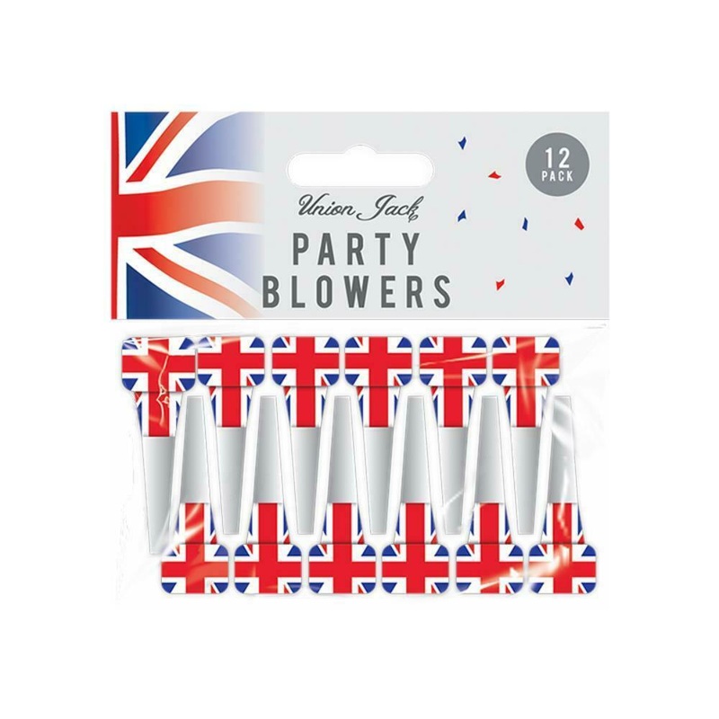 Union Jack Printed Party Blowers Pack of 12