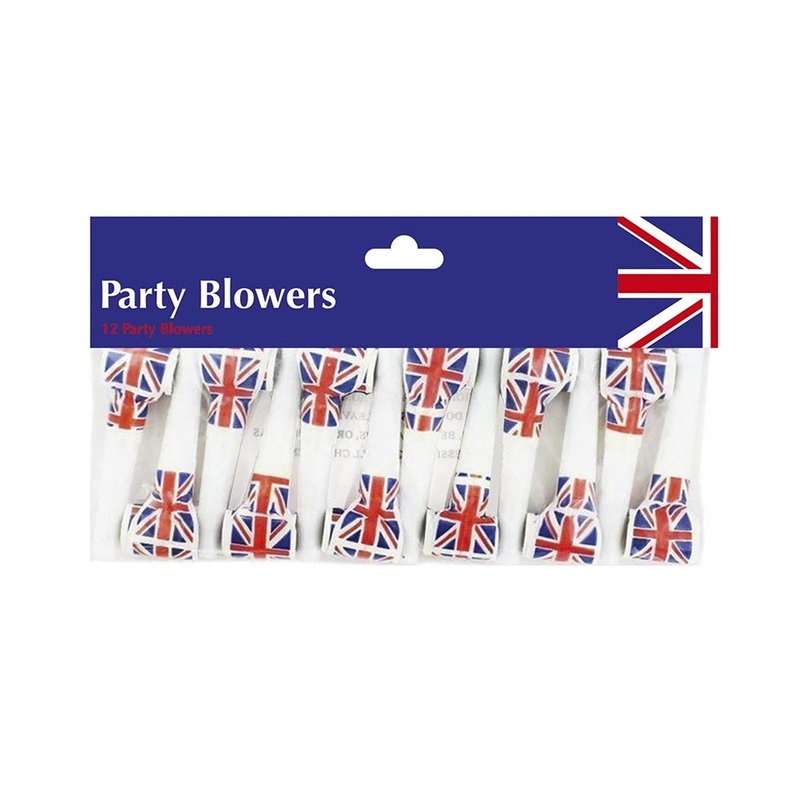 Union Jack Printed Party Blowers 12pk