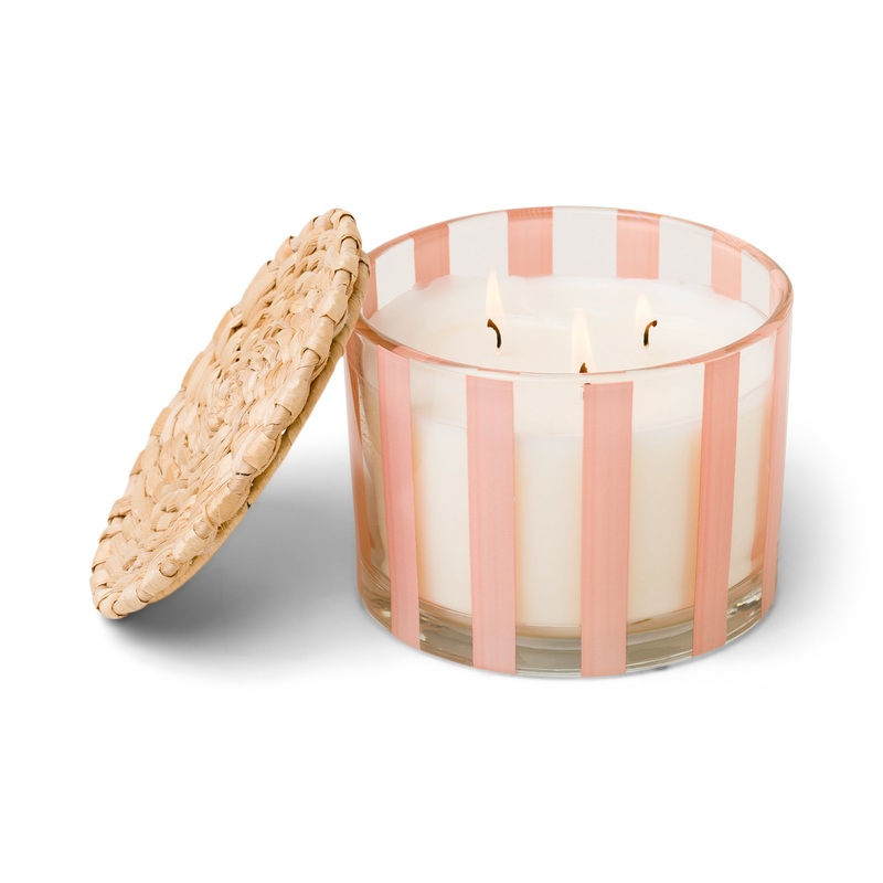 Paddy Wax Al Fresco Striped Glass Candle (340g) – Peach – Pepper & Plum