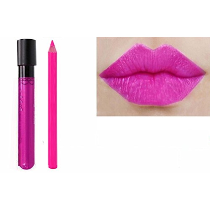 Kiss-Proof 2pc Matt Lip Colour Lipstick Wand Set with Lipliner Fuchsia Pink
