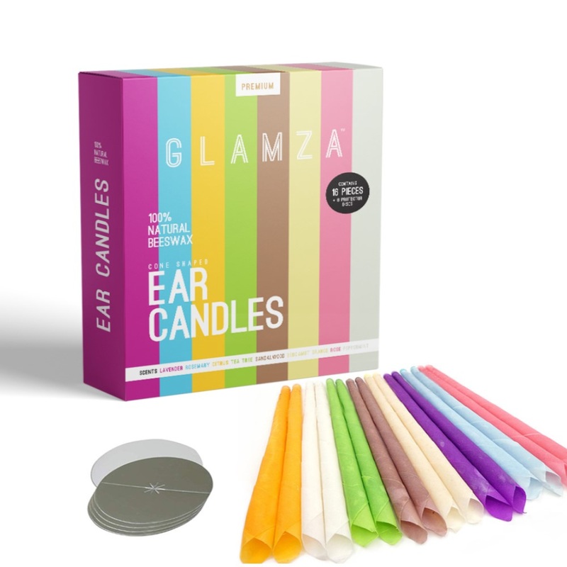 Glamza 16 Premium Ear Candles with Ear Protection Discs & Optional Ear Swabs Ear Candle Kit