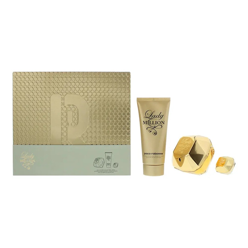 Paco Rabanne Lady Million 3 Piece Gift Set: Eau de Parfum 80ml – Body Lotion 100ml – Eau de Parfum 5ml