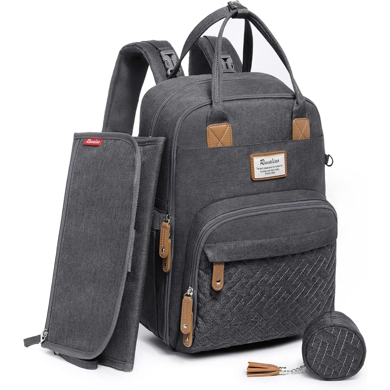 Large Capacity Diaper Bag Backpack with Changing Mat & Accessories  Free UK Delivery – Grey