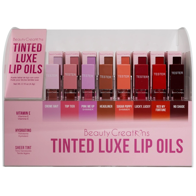Beauty Creations Tinted Luxe Lip Oils – Wholesale Display 48 Units + 8 Tester (TLXL-PT)